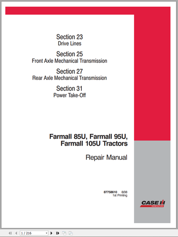 Unlock the full potential of your CASE Tractor Farmall 85, 95, and 105 U with our comprehensive Repair Manual