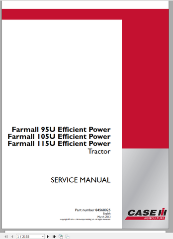Unlock the full potential of your CASE Tractor Farmall 95, 105, and 115 U with the comprehensive Efficient Power Service Manual