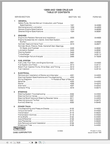 Discover the essential CASE Tractor Feller Buncher 1085B and 1086B Cruz Air Service Manual (8-44630R0) 