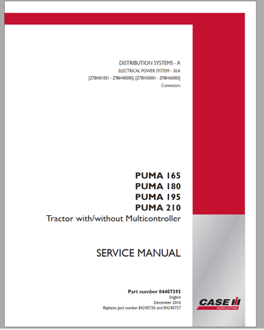 Unlock the full potential of your CASE Tractor Puma 165, 180, 195, and 210 with our comprehensive Service Manual in PDF format. This essential guide provides detailed instructions