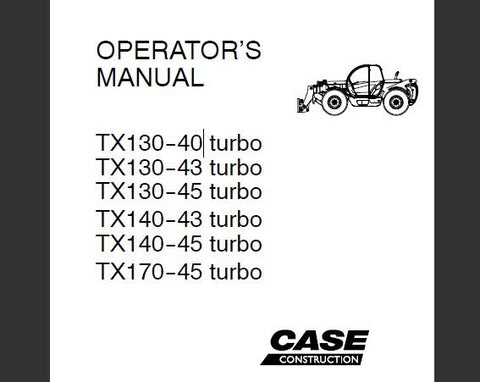 Discover the essential CASE Telehandler Operator's Manual, designed specifically for models TX130-40, TX130-43, TX130-45, TX140-43, TX140-45, and TX170-45. This comprehensive PDF file serves as your go-to resource for understanding the operation, maintenance, and safety protocols of your telehandler, ensuring optimal performance and longevity.