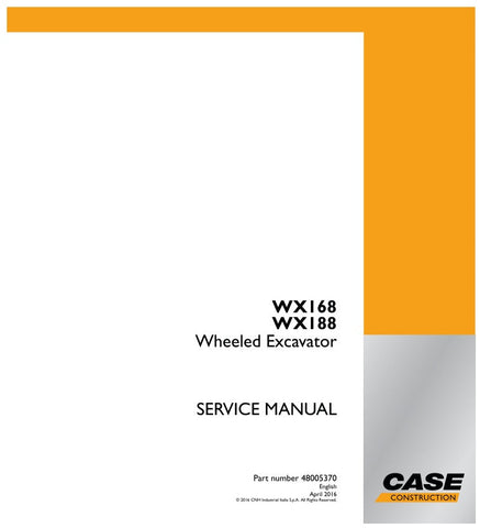 Enhance your maintenance routine with the CASE WX168 and WX188 Wheeled Excavator Service Manual (Part Number: 48005370). This comprehensive guide is designed to provide you with all the essential information needed to keep your excavator running smoothly and efficiently.