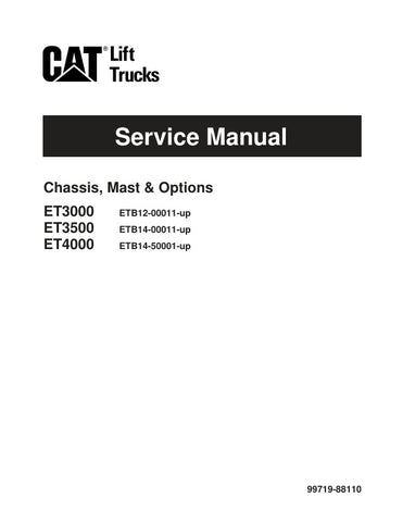  Enhance your maintenance capabilities with the CATERPILLAR ET3000, ET3500, ET4000 Chassis, Mast & Option Service Manual (99719-88110) in PDF format. This comprehensive guide provides detailed insights into the operation and servicing of your equipment, ensuring optimal performance and longevity. With easy navigation and clear illustrations, you can quickly find the information you need to troubleshoot issues and perform routine maintenance. Invest in this essential resource to keep your machinery running 