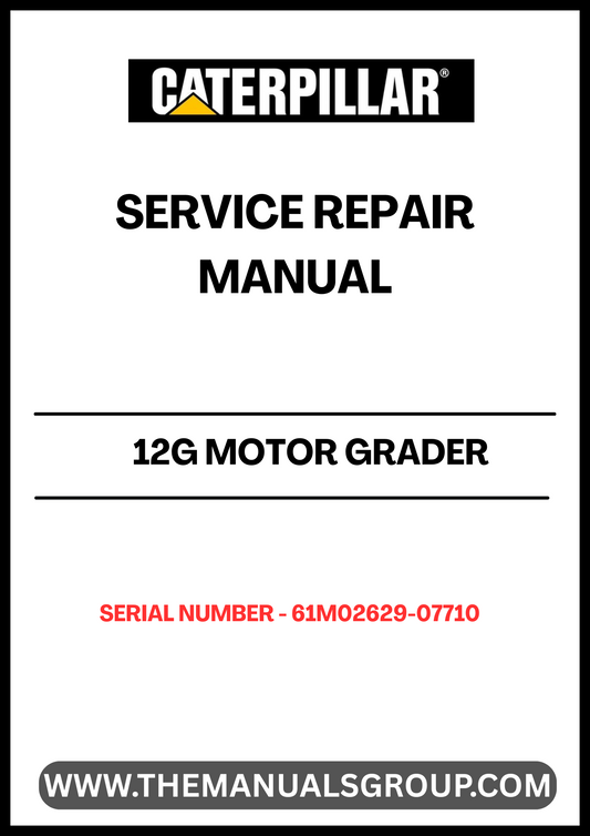 Unlock the full potential of your CAT 12G Motor Grader with our comprehensive Service Repair Manual, specifically designed for serial numbers 61M02629-07710 and powered by the robust 3306 engine. This manual is an essential resource for both seasoned professionals and DIY enthusiasts, providing detailed instructions and insights to keep your equipment running smoothly.