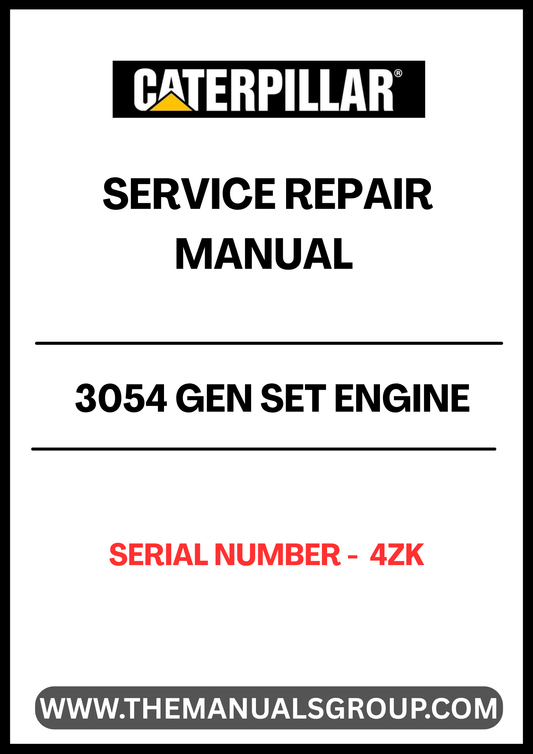 Discover the essential CAT 3054 Gen Set Engine Service Repair Manual, specifically designed for serial number 4ZK. This comprehensive guide is your go-to resource for maintaining and repairing your engine, ensuring optimal performance and longevity.