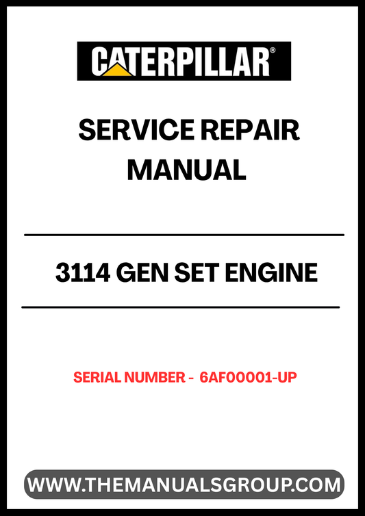 Ensure your CAT 3114 Gen Set Engine operates at peak performance with our comprehensive Service Repair Manual, specifically designed for serial numbers 6AF00001 and up. This manual is an essential resource for technicians and DIY enthusiasts alike, providing detailed instructions and insights into maintenance and repair procedures.
