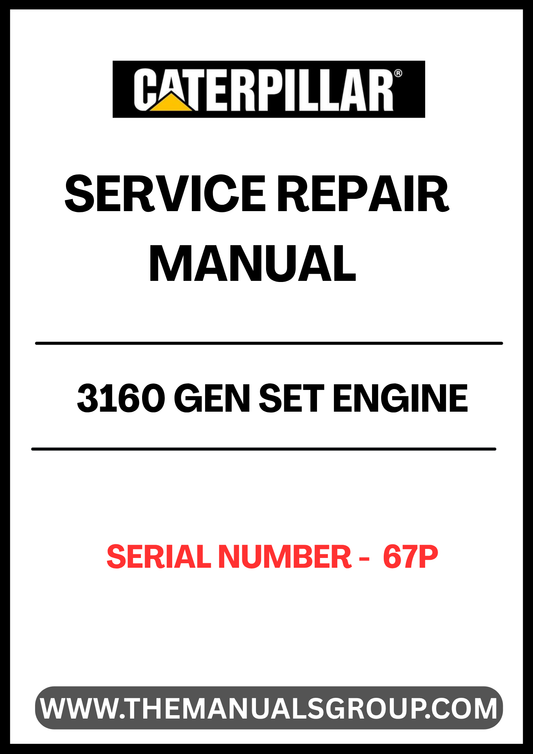 Discover the essential CAT 3160 Gen Set Engine Service Repair Manual, specifically designed for serial number 67P. This comprehensive guide is your go-to resource for maintaining and repairing your engine, ensuring optimal performance and longevity. With detailed instructions and diagrams, you can tackle any service task with confidence.