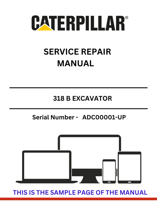 The CAT 318 B Excavator Service Repair Manual (S/N - ADC00001-UP) is an essential resource for any technician or DIY enthusiast looking to maintain or repair their CAT 318 B excavator. This comprehensive manual provides detailed instructions, diagrams, and specifications to ensure that you can effectively troubleshoot and resolve any issues that may arise.