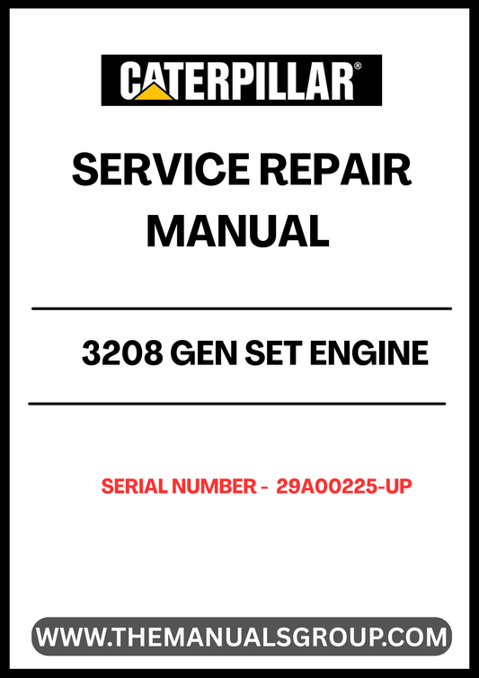  Ensure your CAT 3208 Gen Set Engine operates at peak performance with our comprehensive Service Repair Manual, specifically designed for serial numbers 29A00225 and up. This manual is an essential resource for technicians and DIY enthusiasts alike, providing detailed instructions and insights to tackle maintenance and repair tasks with confidence.