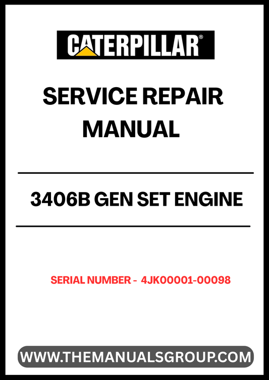 Discover the essential CAT 3406B Gen Set Engine Service Repair Manual, specifically designed for serial numbers 4JK00001-00098. This comprehensive guide is your go-to resource for maintaining and repairing your engine, ensuring optimal performance and longevity.