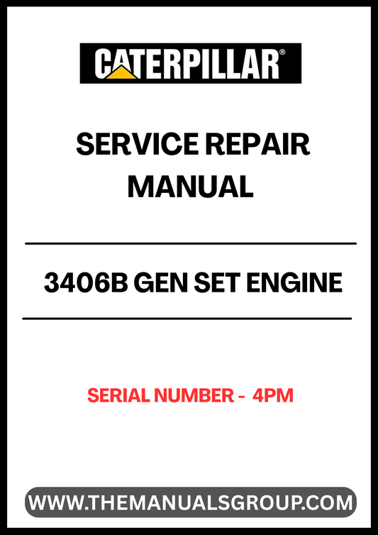 Discover the essential CAT 3406B Gen Set Engine Service Repair Manual, specifically designed for serial number 4PM. This comprehensive guide is your go-to resource for maintaining and repairing your engine, ensuring optimal performance and longevity.