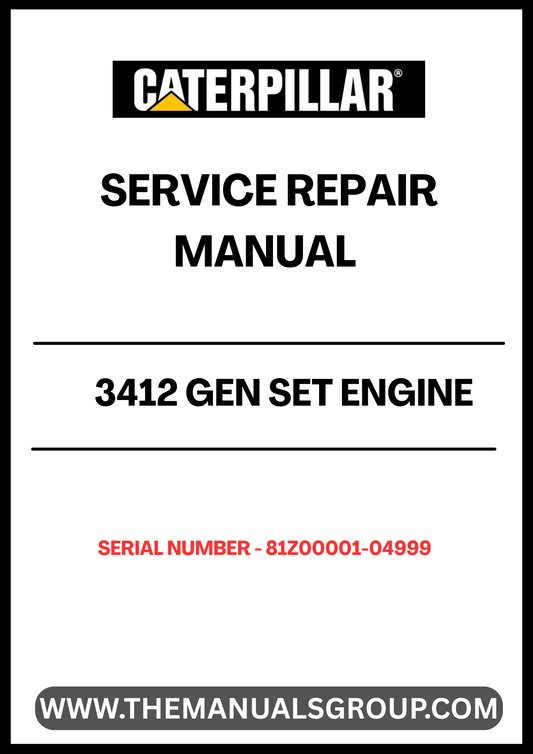 Discover the essential CAT 3412 Gen Set Engine Service Repair Manual, specifically designed for serial numbers 81Z00001-04999. This comprehensive guide is your go-to resource for maintaining and repairing your engine, ensuring optimal performance and longevity.