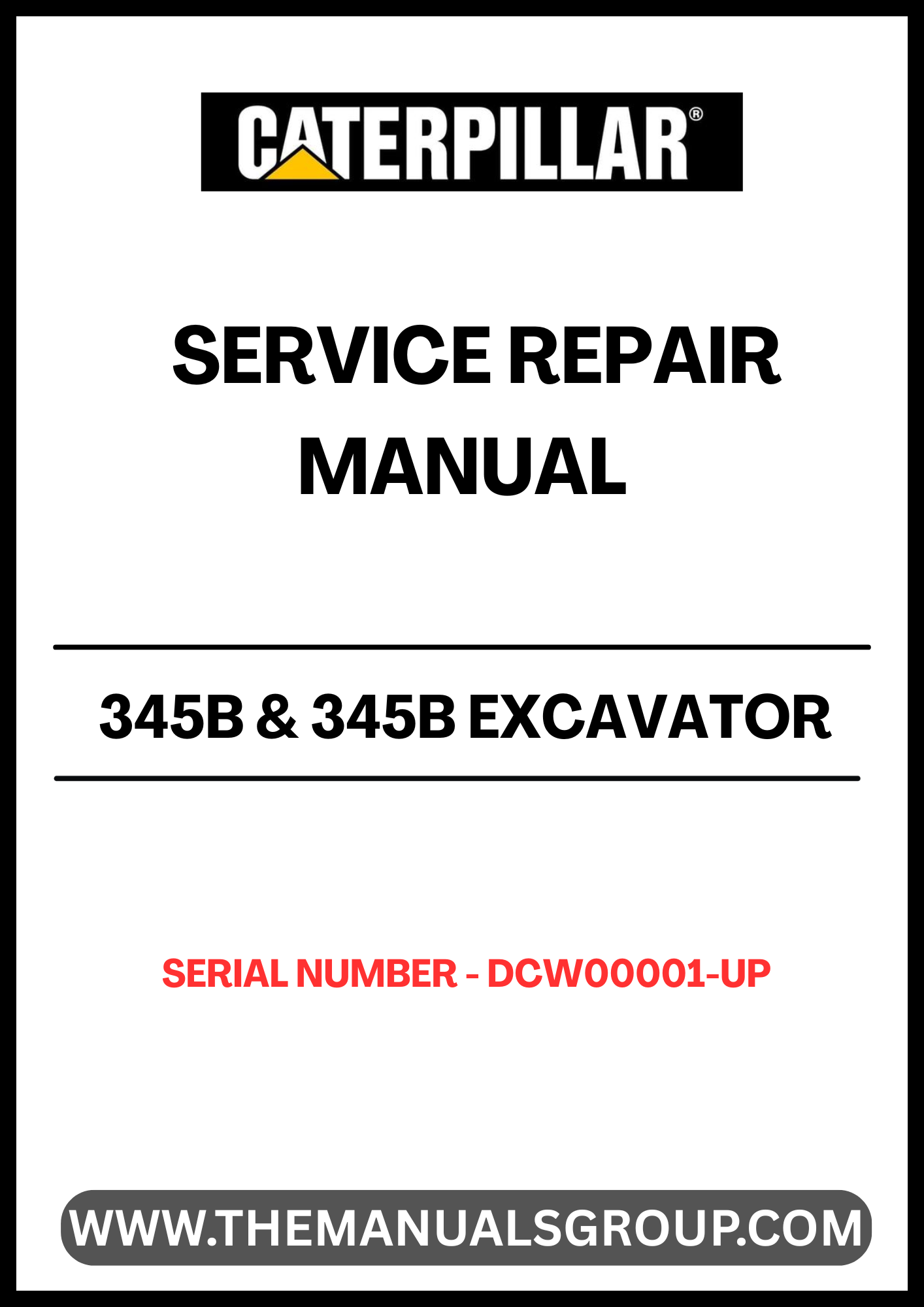 Enhance your maintenance capabilities with the CAT 345B & 345B Excavator Service Repair Manual, specifically designed for serial numbers DCW00001 and up. This comprehensive guide is powered by the robust 3176 engine, ensuring you have the most relevant and detailed information at your fingertips for optimal performance.