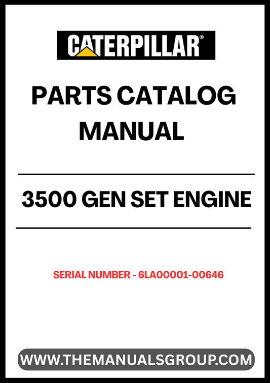 Discover the essential CAT 3500 Gen Set Engine Parts Catalog Manual, specifically designed for serial numbers 6LA00001-00646. This comprehensive manual serves as a vital resource for technicians and engineers, providing detailed information on parts, specifications, and maintenance procedures to ensure optimal performance of your engine.