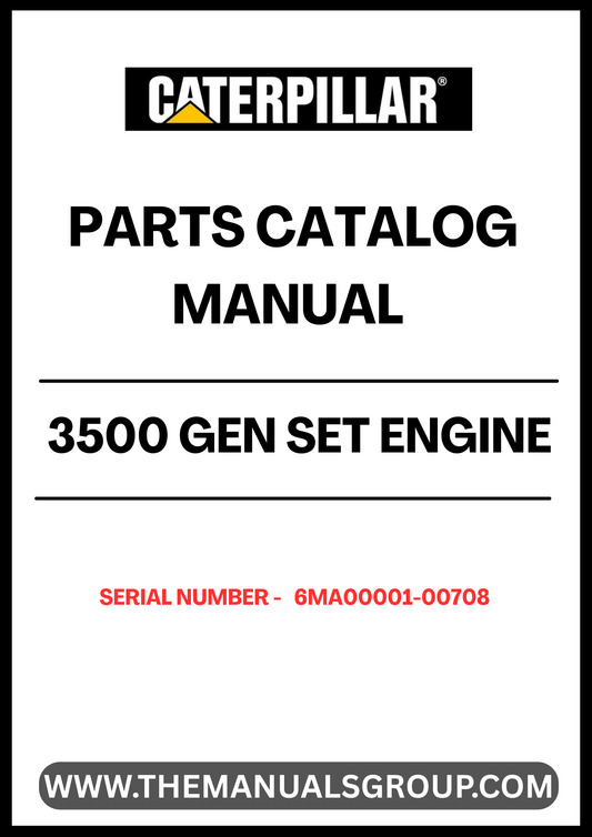 Discover the essential CAT 3500 Gen Set Engine Parts Catalog Manual, specifically designed for serial numbers 6MA00001-00708. This comprehensive manual is your go-to resource for identifying and sourcing the right parts for your CAT 3500 engine, ensuring optimal performance and longevity.