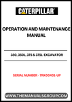 Enhance the performance and longevity of your CAT 350, 350L, 375, and 375L excavators with the comprehensive Operation and Maintenance Manual. Designed specifically for serial numbers 7RK00401 and up, this manual provides essential insights into the operation, maintenance, and troubleshooting of your equipment, ensuring you get the most out of your investment.