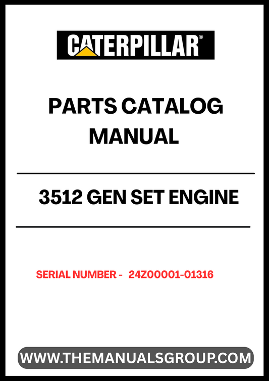 Discover the essential CAT 3512 Gen Set Engine Parts Catalog Manual, specifically designed for serial numbers 24Z00001-01316. This comprehensive manual serves as a vital resource for technicians and engineers, providing detailed diagrams and specifications to ensure accurate maintenance and repairs.