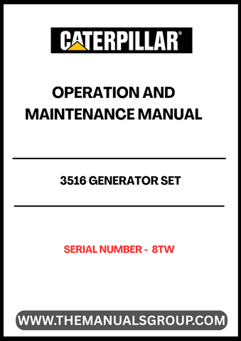 Discover the essential CAT 3516 Generator Set Operation and Maintenance Manual, specifically designed for serial number 8TW. This comprehensive guide provides detailed instructions and insights to ensure optimal performance and longevity of your generator set. With clear diagrams and step-by-step procedures, you can easily navigate through operation protocols and maintenance tasks.