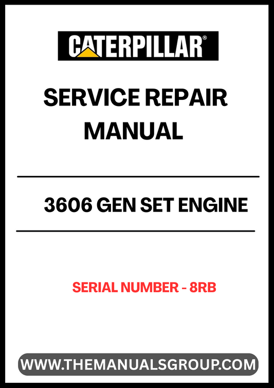 Discover the essential CAT 3606 Gen Set Engine Service Repair Manual, specifically designed for serial number 8RB. This comprehensive guide is an invaluable resource for technicians and engineers, providing detailed insights into the maintenance and repair of your CAT engine.
