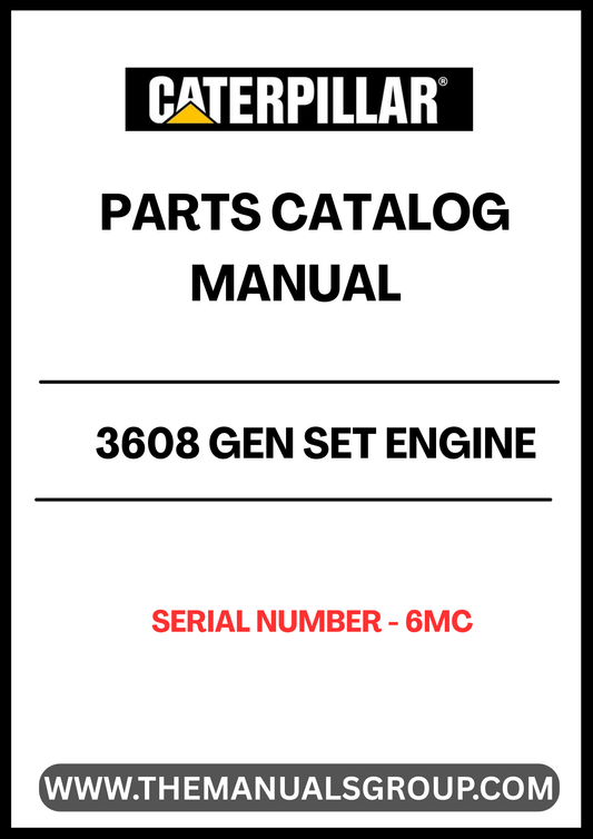 Discover the essential CAT 3608 Gen Set Engine Parts Catalog Manual, specifically designed for serial number 6MC. This comprehensive manual serves as a vital resource for technicians and engineers, providing detailed information on parts, specifications, and maintenance procedures.