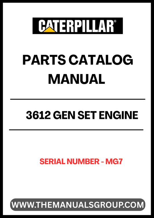 Discover the essential CAT 3612 Gen Set Engine Parts Catalog Manual, specifically designed for serial number MG7. This comprehensive manual serves as your go-to resource for identifying and sourcing the right parts for your engine, ensuring optimal performance and longevity.