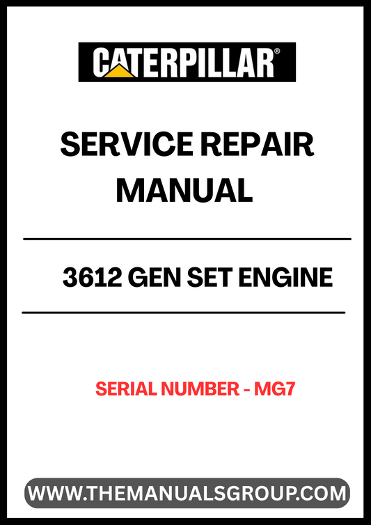 Discover the essential CAT 3612 Gen Set Engine Service Repair Manual, specifically designed for serial number MG7. This comprehensive guide is your go-to resource for maintaining and repairing your engine, ensuring optimal performance and longevity. With detailed instructions and diagrams, you can tackle any service task with confidence.