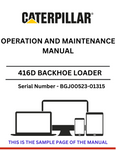  Discover the comprehensive operation and maintenance manual for the CAT 416D Backhoe Loader, powered by the 3054 engine. Essential for optimal performance.