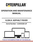 Discover the comprehensive CAT 6.354.4 Asphalt Paver Operation and Maintenance Manual for S/N 2JD00166-UP. Ensure optimal performance and longevity of your equipment.