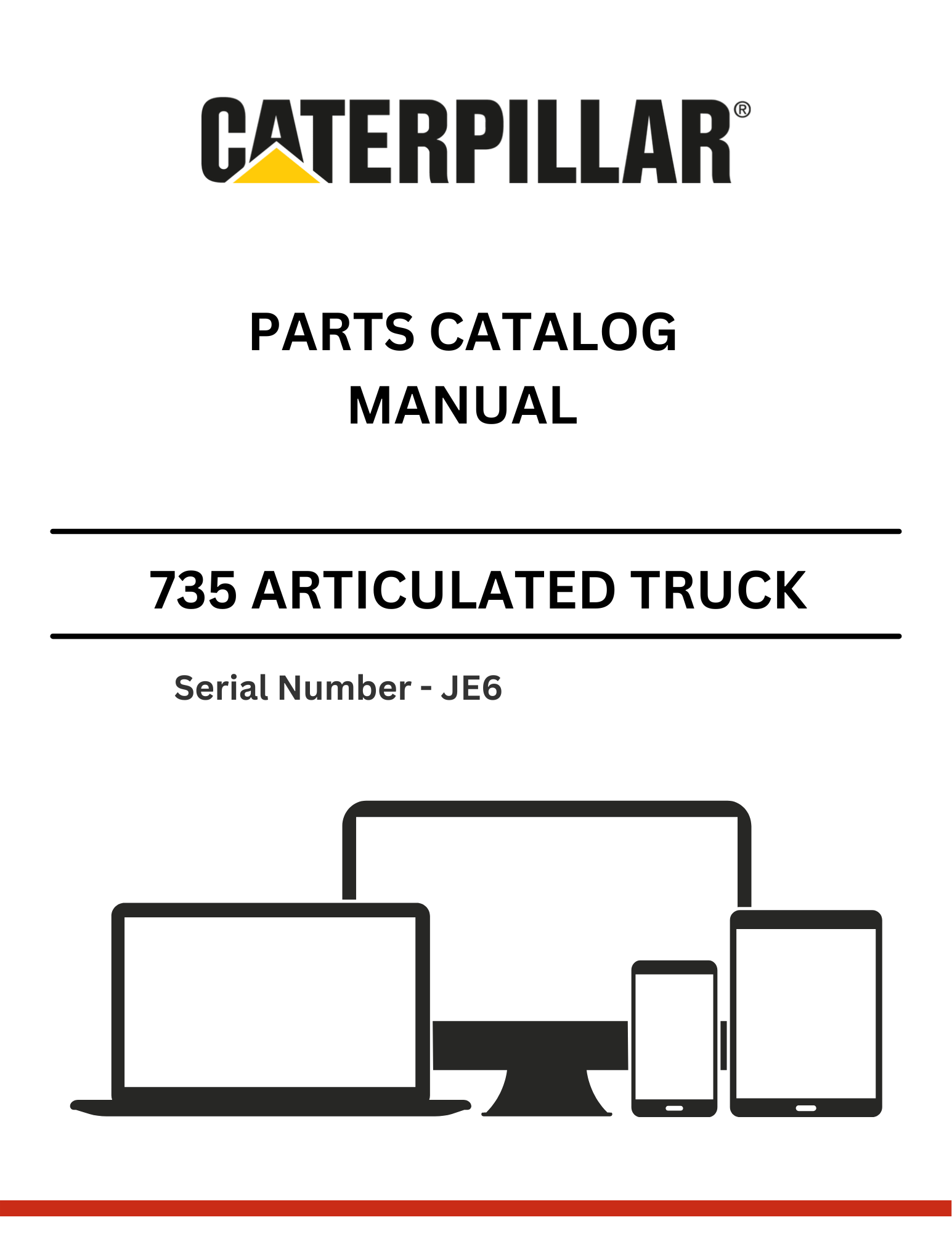 Discover the comprehensive CAT 735 articulated truck parts catalog manual. Find detailed specifications and parts information for S/N - JE6 to enhance your maintenance.