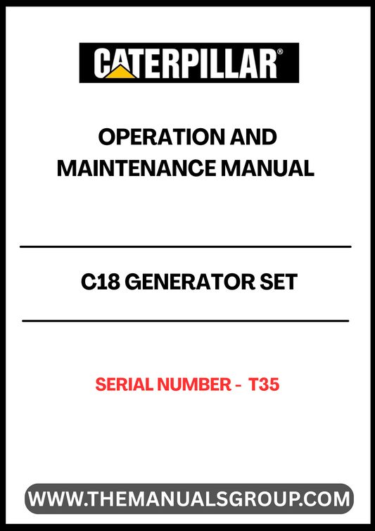 Discover the essential CAT C18 Generator Set Operation and Maintenance Manual, specifically designed for serial number T35. This comprehensive guide is your go-to resource for understanding the intricacies of your generator set, ensuring optimal performance and longevity. With clear instructions and detailed diagrams, you can easily navigate through operation procedures and maintenance tasks.