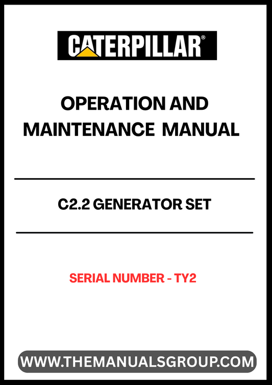 Discover the essential CAT C2.2 Generator Set Operation and Maintenance Manual, specifically designed for serial number TY2. This comprehensive guide is your go-to resource for understanding the operational intricacies and maintenance requirements of your generator set, ensuring optimal performance and longevity.