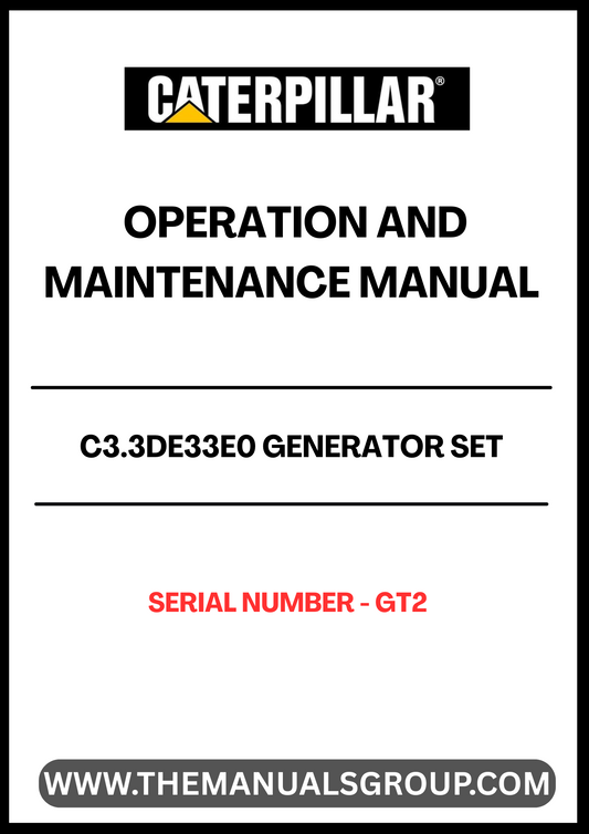 Introducing the CAT C3.3DE33E0 Generator Set Operation and Maintenance Manual, specifically designed for serial number GT2. This comprehensive guide is essential for anyone looking to maximize the performance and longevity of their generator set. With detailed instructions and expert insights, you can ensure your equipment operates at peak efficiency.