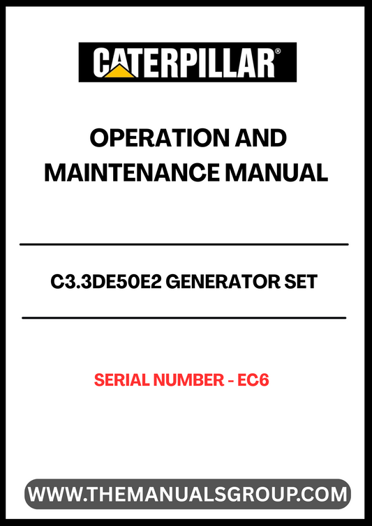 Discover the essential CAT C3.3DE50E2 Generator Set Operation and Maintenance Manual, designed specifically for serial number EC6. This comprehensive guide is your go-to resource for understanding the operation, maintenance, and troubleshooting of your generator set, ensuring optimal performance and longevity.
