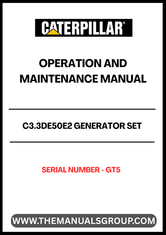 Ensure the optimal performance of your CAT C3.3DE50E2 Generator Set with the comprehensive Operation and Maintenance Manual. This essential guide is tailored specifically for serial number GT5, providing you with detailed instructions and insights to keep your generator running smoothly and efficiently.