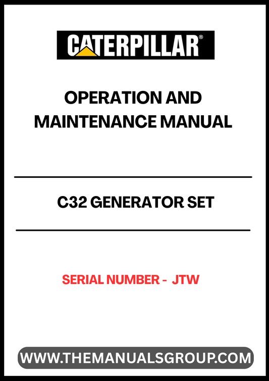 Discover the essential CAT C32 Generator Set Operation and Maintenance Manual, specifically designed for serial number JTW. This comprehensive guide provides detailed instructions and insights to ensure optimal performance and longevity of your generator set. With clear diagrams and step-by-step procedures, you can easily navigate through operation protocols and maintenance tasks.