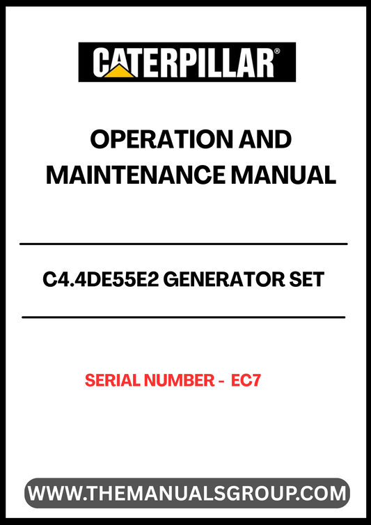 Ensure optimal performance and longevity of your CAT C4.4DE55E2 Generator Set with the comprehensive Operation and Maintenance Manual. This essential guide provides detailed instructions tailored specifically for your generator's serial number EC7, ensuring you have the right information at your fingertips.