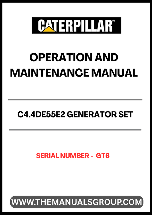 Discover the essential CAT C4.4DE55E2 Generator Set Operation and Maintenance Manual, designed specifically for your generator's serial number GT6. This comprehensive guide provides detailed instructions and insights to ensure optimal performance and longevity of your equipment.