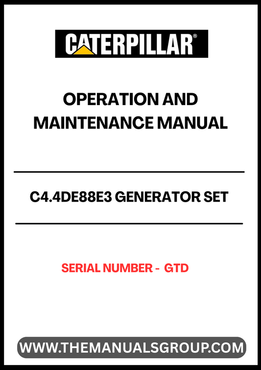 Ensure optimal performance and longevity of your CAT C4.4DE88E3 Generator Set with the comprehensive Operation and Maintenance Manual. This essential guide provides detailed instructions tailored specifically for your generator's serial number GTD, ensuring you have the right information at your fingertips.