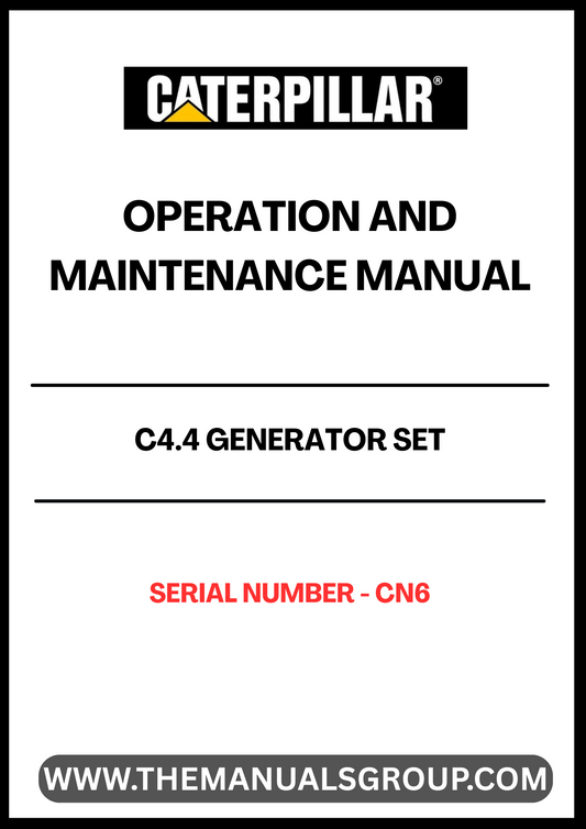 Discover the essential CAT C4.4 Generator Set Operation and Maintenance Manual, specifically designed for serial number CN6. This comprehensive guide is your go-to resource for understanding the intricacies of your generator set, ensuring optimal performance and longevity.