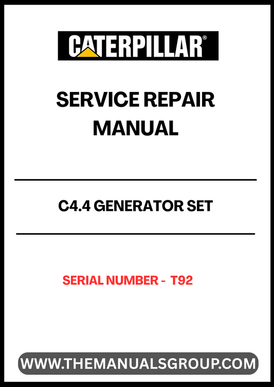 Discover the essential CAT C4.4 Generator Set Service Repair Manual, specifically designed for serial number T92. This comprehensive guide is an invaluable resource for technicians and DIY enthusiasts alike, providing detailed instructions and insights to ensure optimal performance and longevity of your generator set.