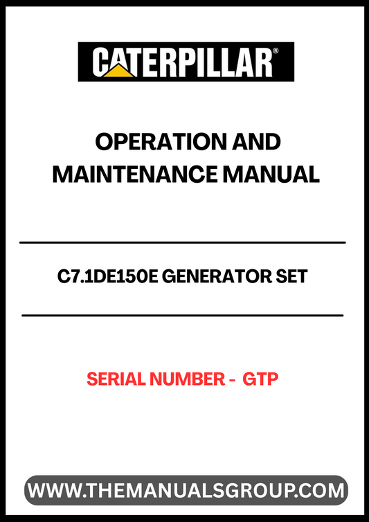 Ensure the optimal performance of your CAT C7.1DE150E Generator Set with the comprehensive Operation and Maintenance Manual. This essential guide provides detailed instructions tailored specifically for your generator's serial number GTP, ensuring you have the right information at your fingertips for efficient operation.