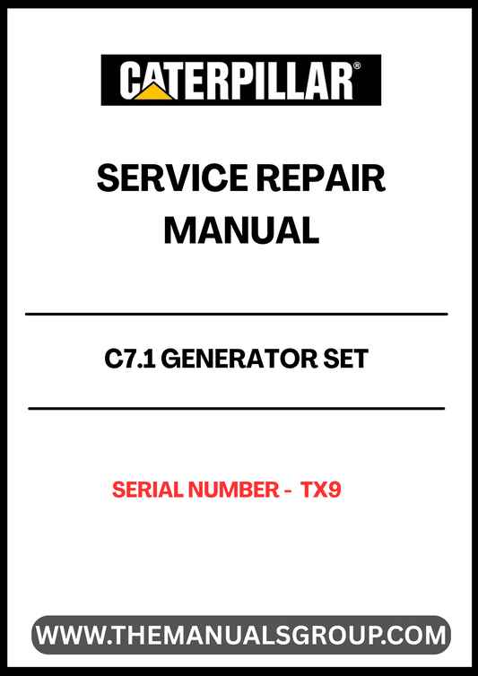  Ensure your CAT C7.1 Generator Set operates at peak performance with our comprehensive Service Repair Manual, specifically designed for serial number TX9. This manual provides detailed instructions and diagrams, making it easy to troubleshoot and repair your generator efficiently.