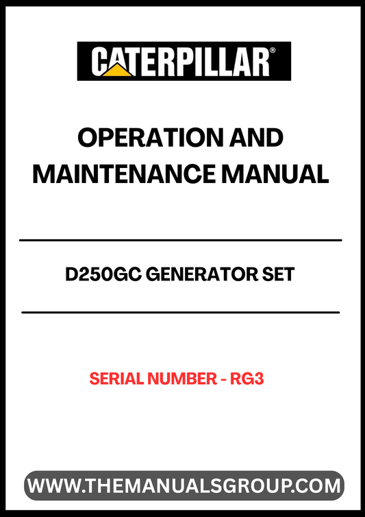 Discover the essential CAT D250GC Generator Set Operation and Maintenance Manual, designed specifically for serial number RG3. This comprehensive guide provides detailed instructions and insights to ensure optimal performance and longevity of your generator set.