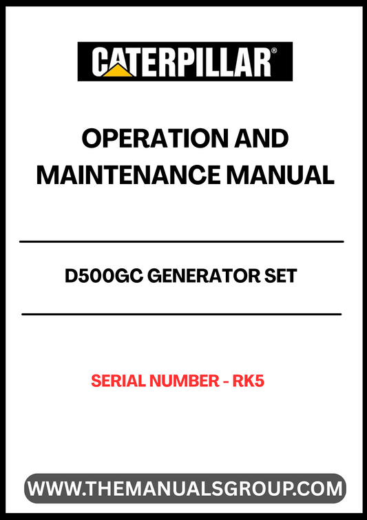Discover the essential CAT D500GC Generator Set Operation and Maintenance Manual, specifically designed for serial number RK5. This comprehensive guide is your go-to resource for understanding the operational intricacies and maintenance requirements of your generator set, ensuring optimal performance and longevity.