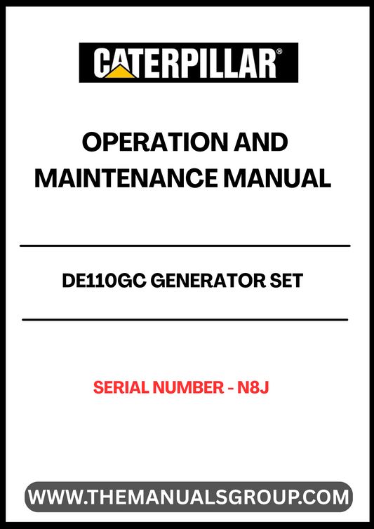 Discover the essential CAT DE110GC Generator Set Operation and Maintenance Manual, designed specifically for serial number N8J. This comprehensive guide provides detailed instructions to ensure optimal performance and longevity of your generator set. With clear diagrams and step-by-step procedures, you can easily navigate through operation protocols and maintenance tasks.