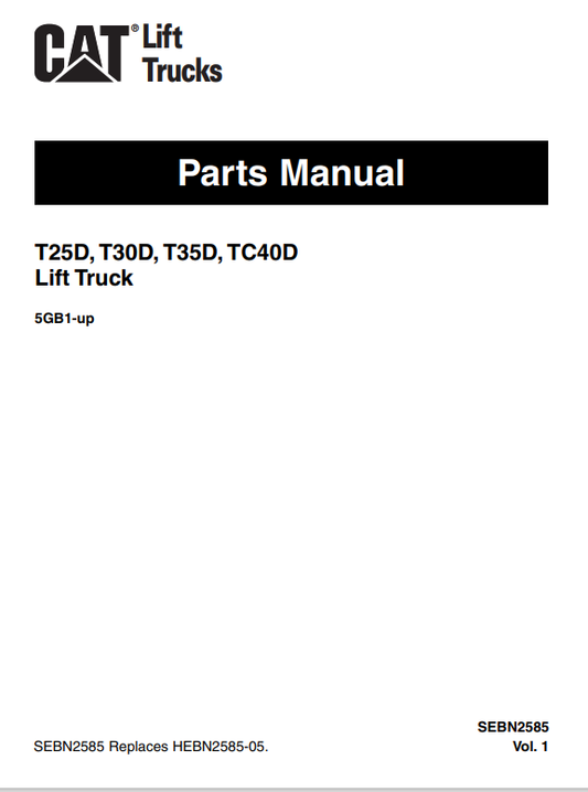 CAT FORKLIFT T30D SPARE PARTS MANUAL - PDF FILE