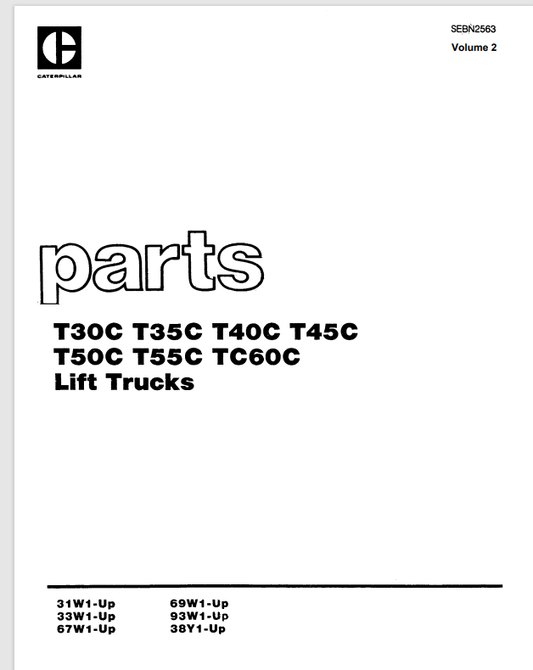 CAT FORKLIFT T40C, T50C, T55C SPARE PARTS MANUAL - PDF FILE
