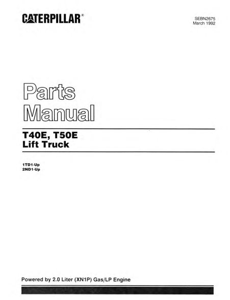 CAT FORKLIFT T40E, T50E SPARE PARTS MANUAL - PDF FILE