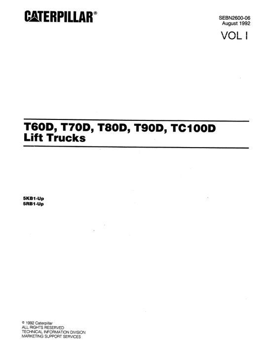 CAT FORKLIFT T60D, T70D, T80D, T90D, TC100D SPARE PARTS MANUAL - PDF FILE