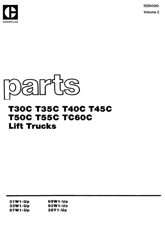 CAT FORKLIFT TC60C SPARE PARTS MANUAL - PDF FILE